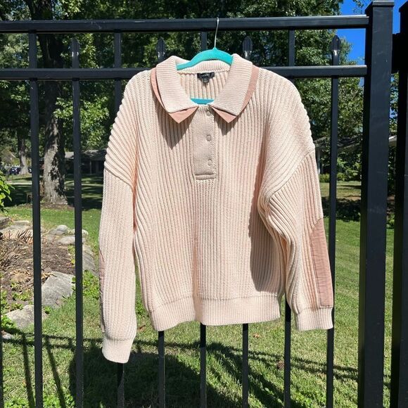 J Crew Collared Ribbed Patch Sleeve Sweater NWT - Picture 8 of 12